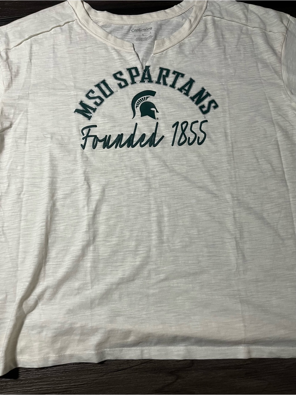 Captivating Michigan State Spartans Women’s T Shirt White Size L — Founded 1855